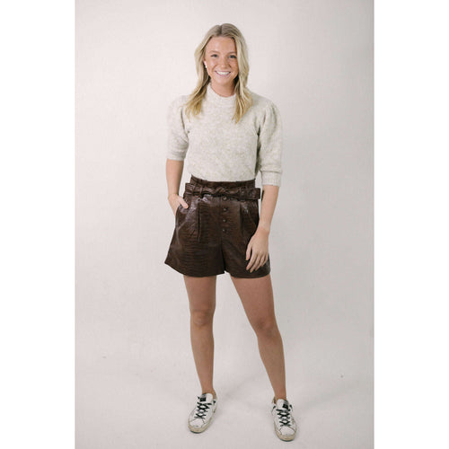 8.28 Boutique:Molly Bracken,Molly Bracken Glossy Brown Crocodile Shorts,shorts