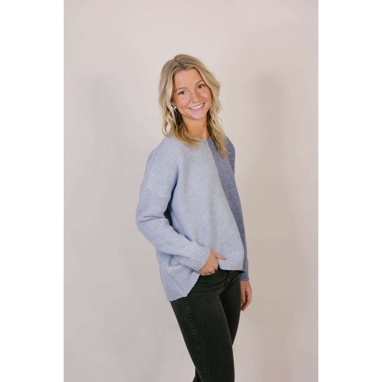 8.28 Boutique:8.28 Boutique,The Everett Color Block Sweater in Blue,Sweaters