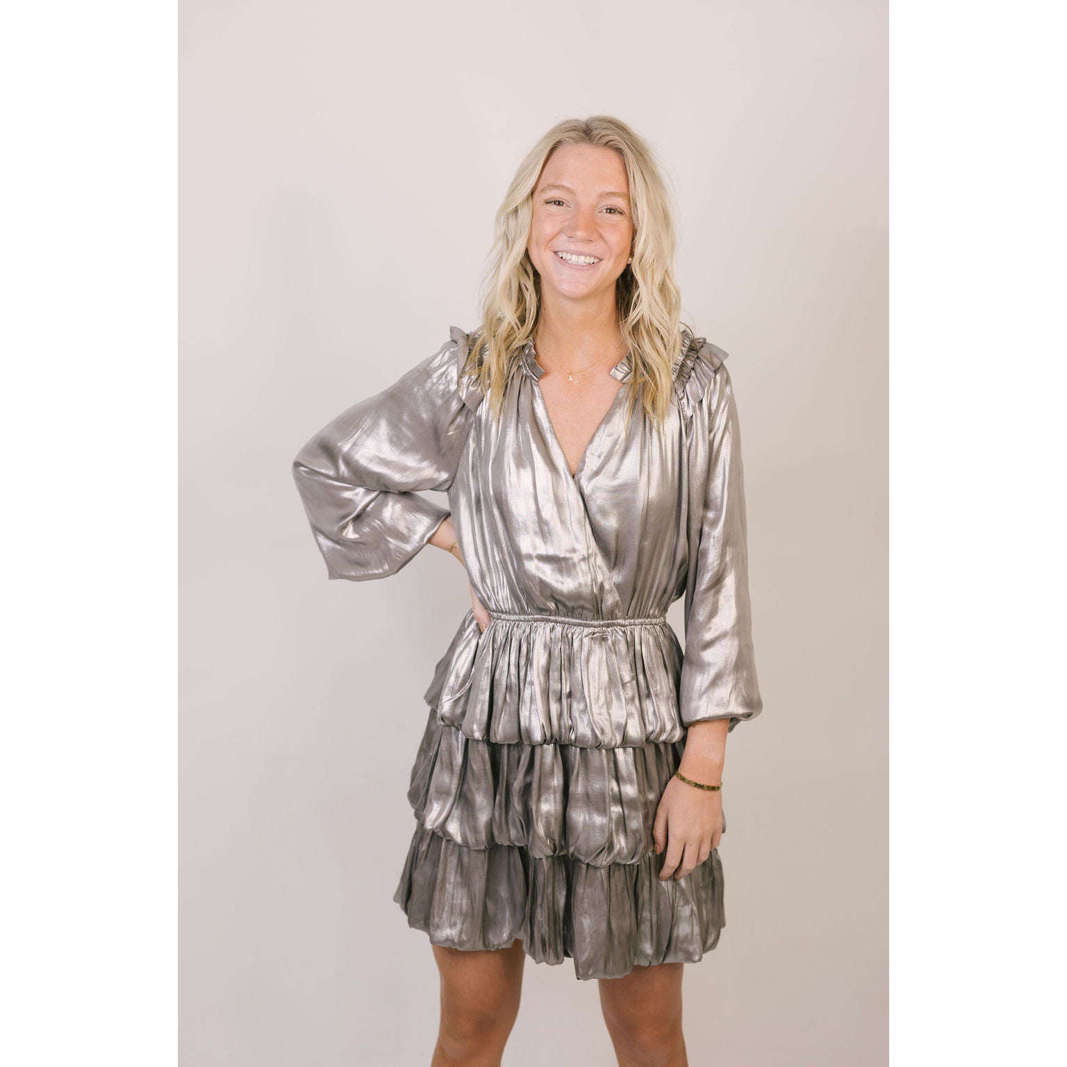 metallic ruffle dress Current Air Silver Foil Mini Dress, XS / Silver Serendipity Mineral Wash Midi shop-all-shirts making it perfect for Colour:Rosa
