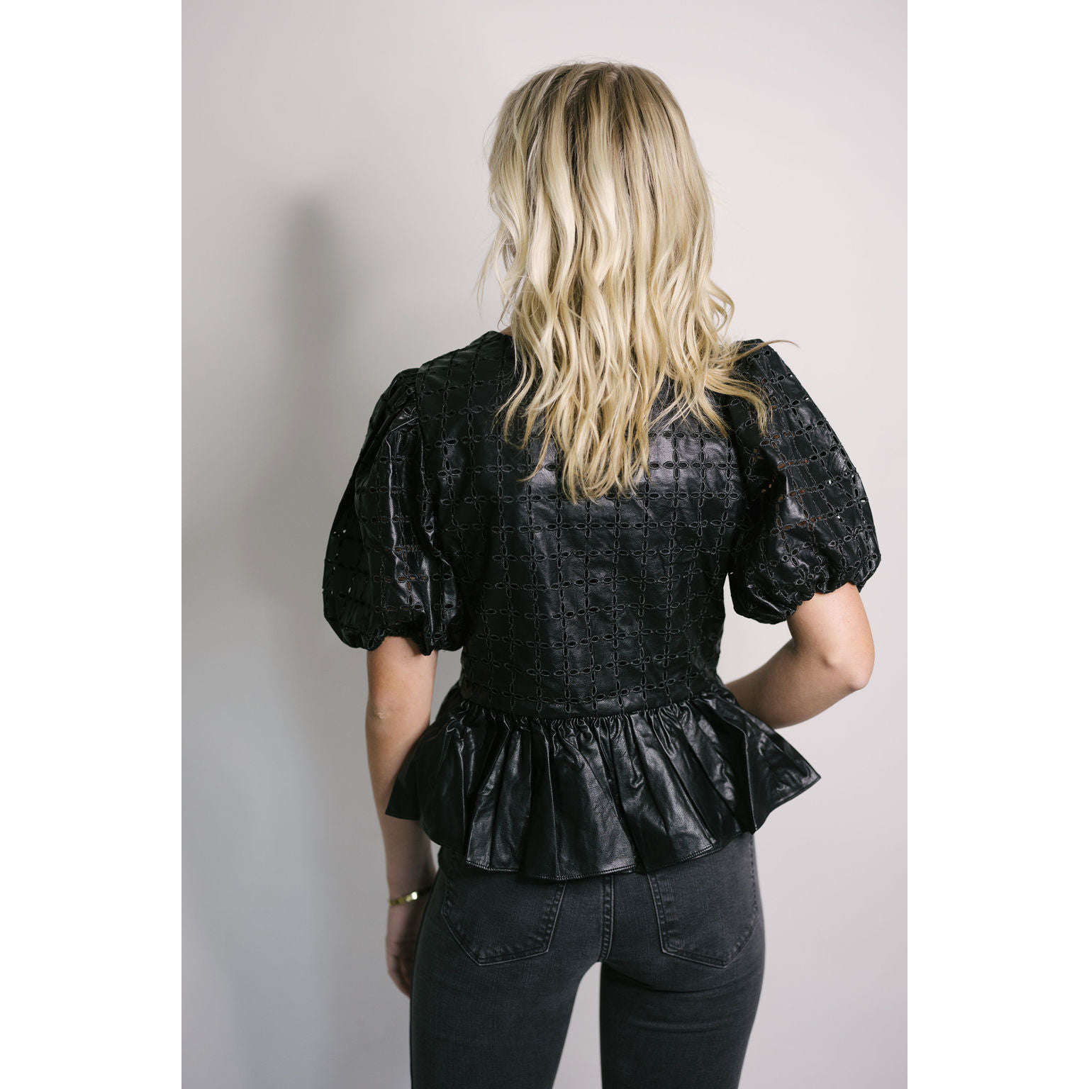 8.28 Boutique:English Factory,English Factory Faux Leather Embroidered Top,Top