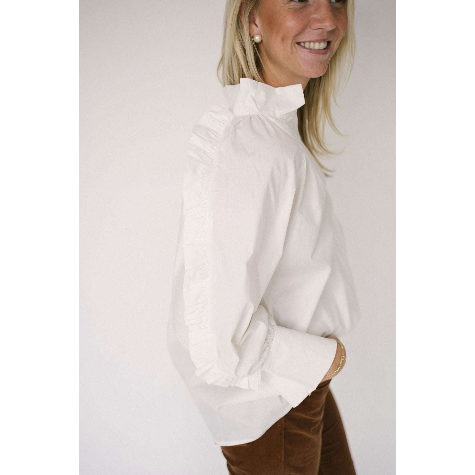 8.28 Boutique:Karlie Clothes,Karlie Clothes Poplin Ruffle Sleeve Top,Shirts & Tops