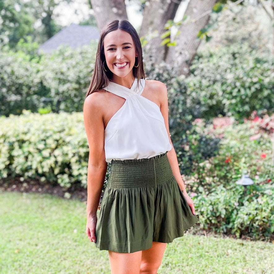 Joy*Joy Olivia Smocked Waist Shorts in Olive – 8.28 Boutique