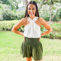 8.28 Boutique:Joy*Joy,Joy*Joy Olivia Smocked Waist Shots in Olive,Clothing