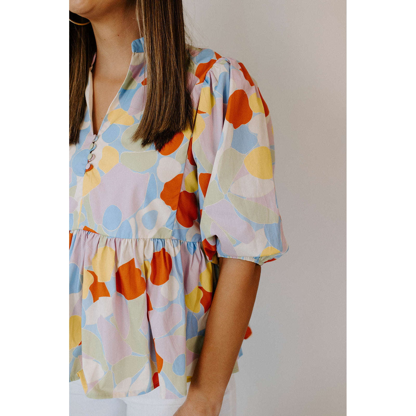 8.28 Boutique:Karlie Clothes,Karlie Mosaic Poplin Puff Sleeve Top,Shirts & Tops