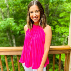 8.28 Boutique:THML,THML Jamie Hot Pink Pleated Halter Top,Tops