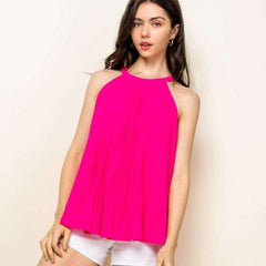 8.28 Boutique:THML,THML Jamie Hot Pink Pleated Halter Top,Tops
