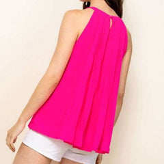 8.28 Boutique:THML,THML Jamie Hot Pink Pleated Halter Top,Tops