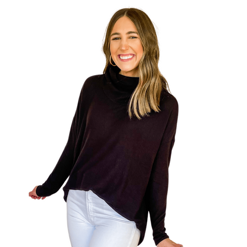 8.28 Boutique:Z-Supply,Z-Supply Melysa Marled Cowl Neck Top in Black,Shirts & Tops